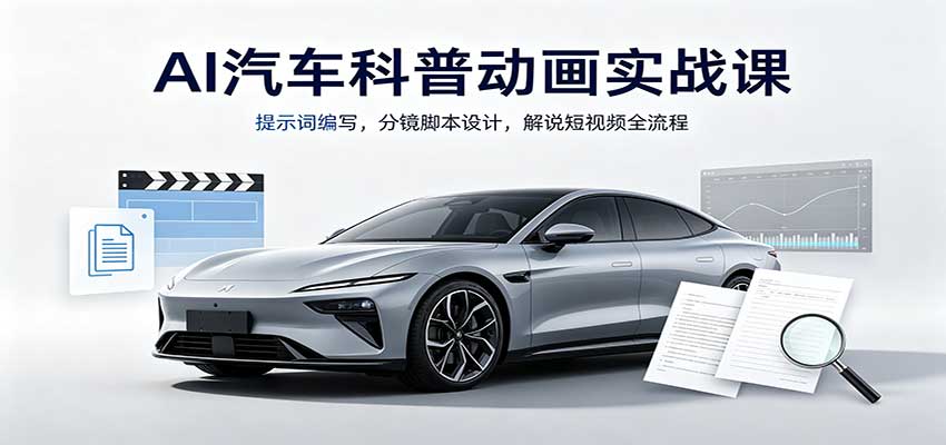 AI汽车科普动画实战课：提示词编写，分镜脚本设计，解说短视频全流程 - 寻创社