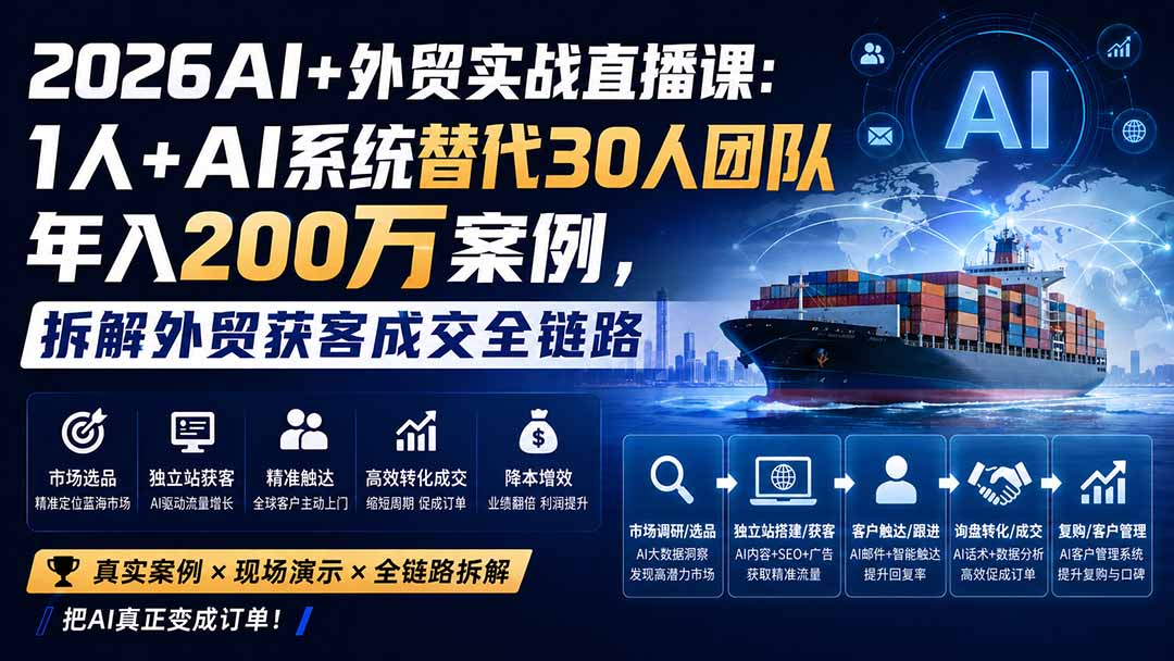 2026AI+外贸实战直播课:1人+AI系统替代30人团队年入200万案例,拆解外贸获客成交全链路 - 寻创社