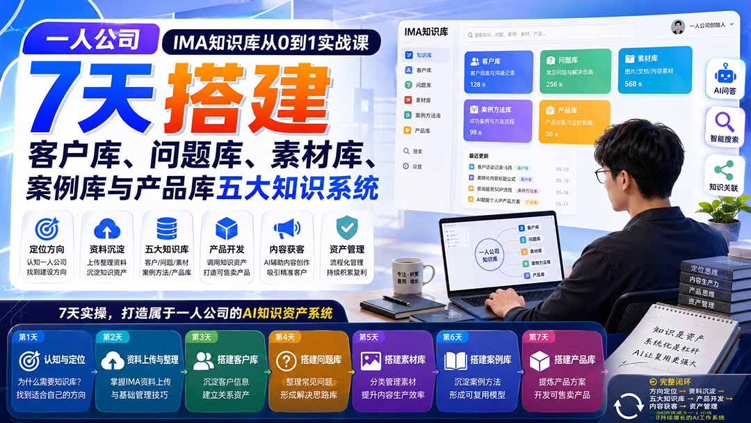 一人公司IMA知识库从0到1实战课：7天搭建客户库、问题库、素材库、案例库与产品库五大知识系统 - 寻创社