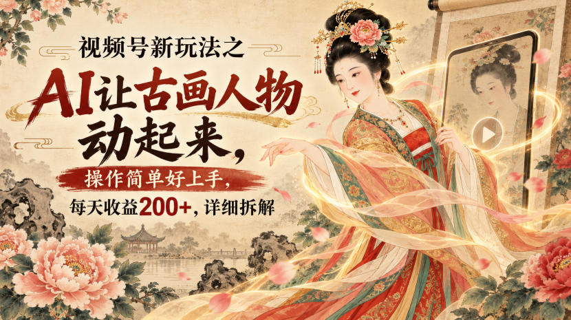 视频号新玩法之AI让古画人物动起来，操作简单好上手，每天收益200+，详细拆解 - 寻创社