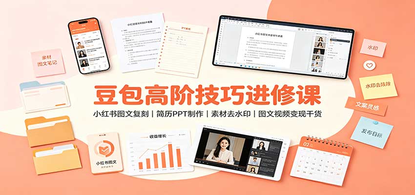 豆包高阶技巧进修课：小红书图文复刻，简历PPT制作，素材去水印，图文视频变现干货 - 寻创社