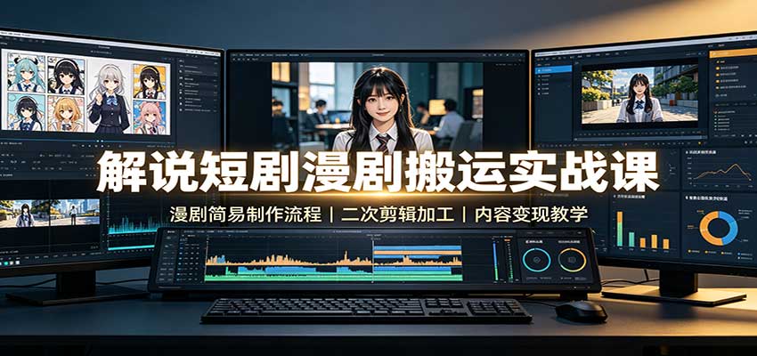 解说短剧漫剧搬运实战课:漫剧简易制作流程,二次剪辑加工,内容变现教学 - 寻创社