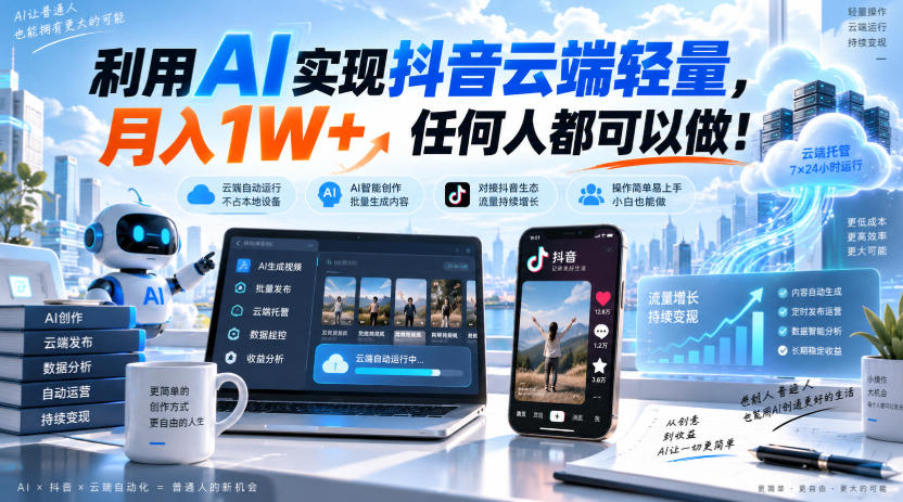 利用AI实现抖音云端轻量，月入1W+，任何人都可以做！【揭秘】 - 寻创社