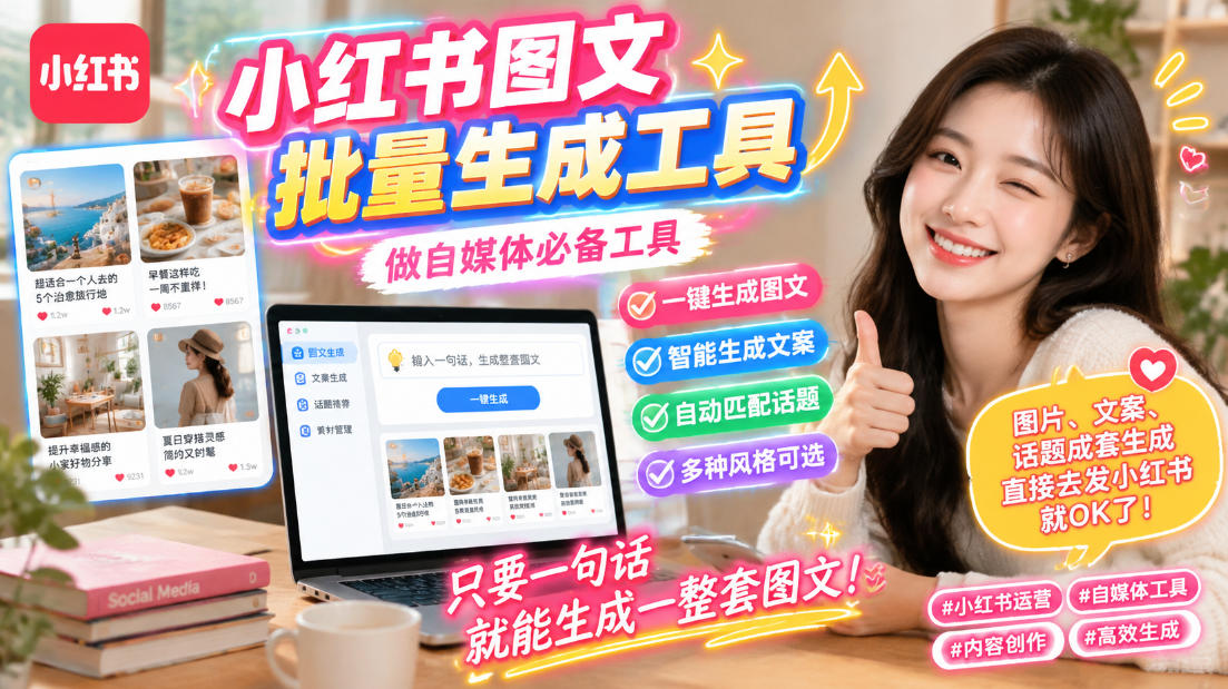 小红书图文批量生成工具，话题、文案、配图一键生成，直接发布，做自媒体必备工具 - 寻创社