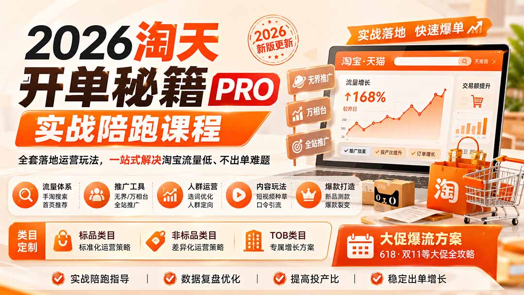 2026淘天开单秘籍PRO实战陪跑课程：全套落地运营玩法，一站式解决淘宝流量低、不出单难题(更新260906 - 寻创社