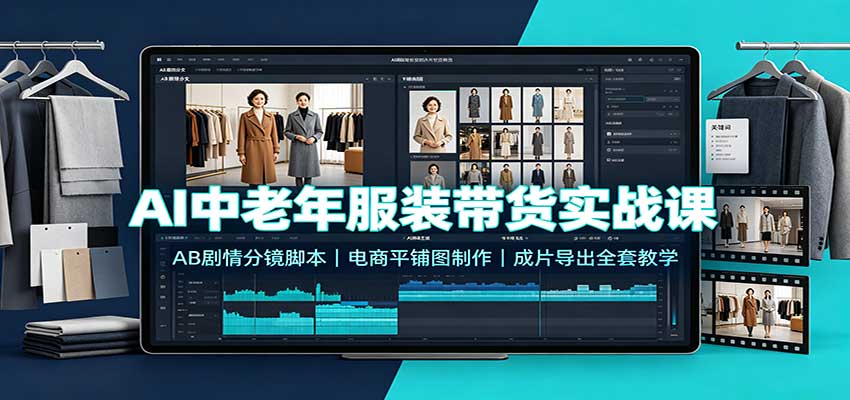 AI中老年服装带货实战课：AB剧情分镜脚本，电商平铺图制作，成片导出全套教学 - 寻创社