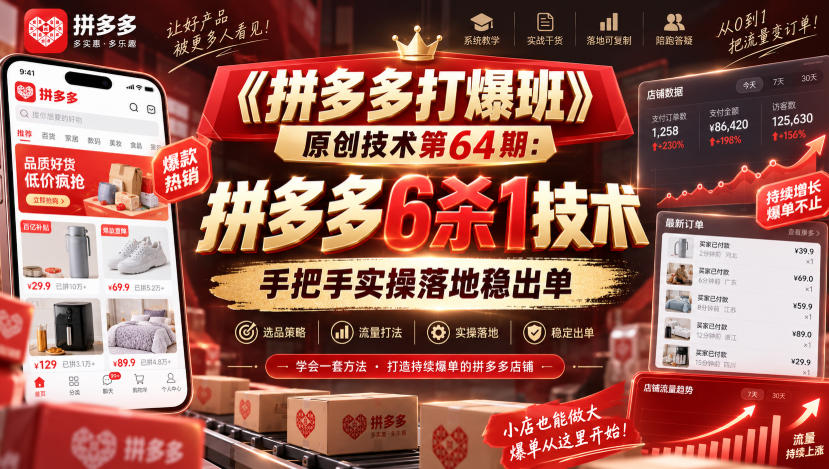 《拼多多打爆班》原创技术第64期：拼多多6杀1技术，手把手实操落地稳出单 - 寻创社