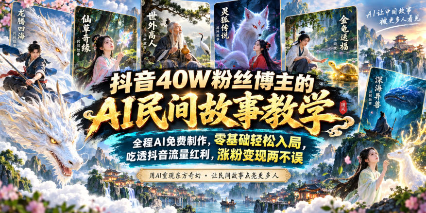 抖音40W粉丝博主的AI民间故事教学，全程AI免费制作，零基础轻松入局，吃透抖音流量红利，涨粉变现两不误 - 寻创社