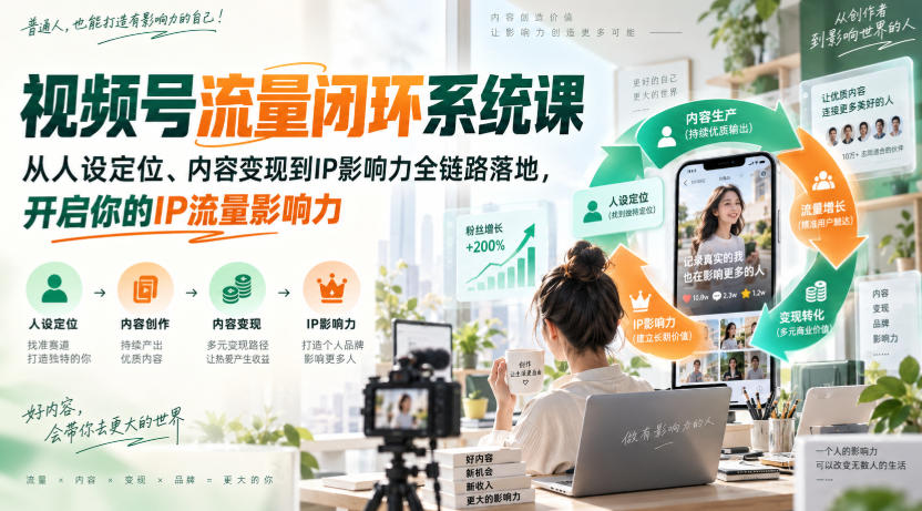 视频号流量闭环系统课,从人设定位、内容变现到IP影响力全链路落地,开启你的IP流量影响力 - 寻创社
