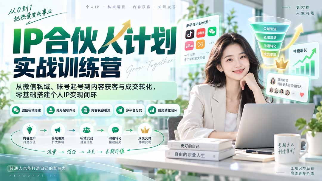 IP合伙人计划实战训练营-更新：从微信私域、账号起号到内容获客与成交转化，零基础搭建个人IP变现闭环 - 寻创社