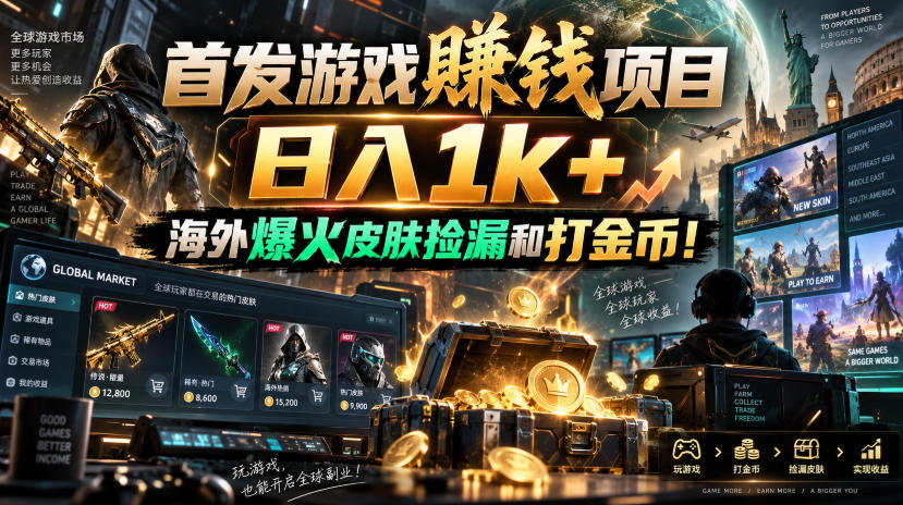首发游戏賺钱项目，日入1k+，海外爆火皮肤捡漏和打金币！【揭秘】 - 寻创社