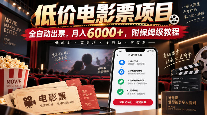 低价电影票项目，全自动出票，月入6000+，附保姆级教程【揭秘】 - 寻创社