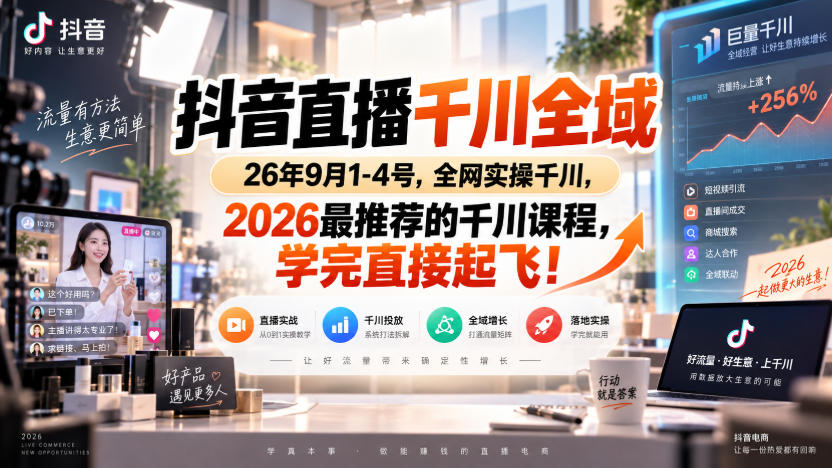抖音直播千川全域26年9月1-4号，全网实操千川，2026最推荐的千川课程，学完直接起飞！ - 寻创社