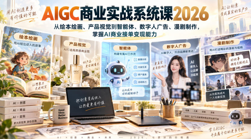 AIGC商业实战系统课2026，从绘本绘画、产品视觉到智能体、数字人广告、漫剧制作，掌握AI商业接单变现能力 - 寻创社