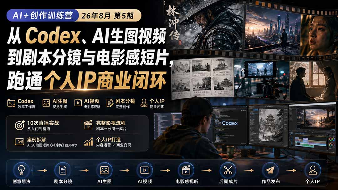 AI+创作训练营26年第5期-更新：从Codex、AI生图视频到剧本分镜与电影感短片，跑通个人IP商业闭环 - 寻创社