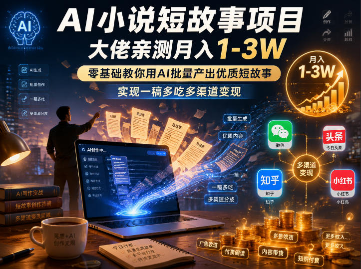 AI小说短故事项目，大佬亲测月入1-3W，零基础教你用AI批量产出优质短故事，实现一稿多吃多渠道变现(更新0910) - 寻创社