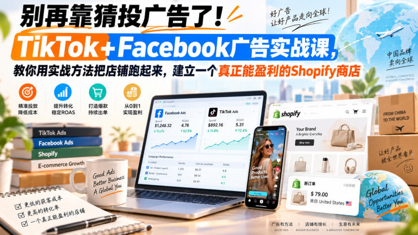 别再靠猜投广告了！TikTok+Facebook广告实战课，教你用实战方法把店铺跑起来，建立一个真正能盈利的Shopify商店【原创双语字幕】 - 寻创社