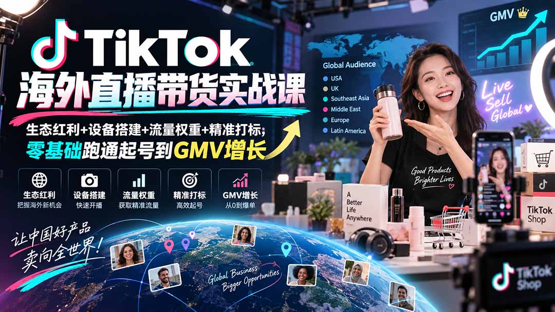 TikTok海外直播带货实战课|生态红利+设备搭建+流量权重+精准打标,零基础跑通起号到GMV增长 - 寻创社