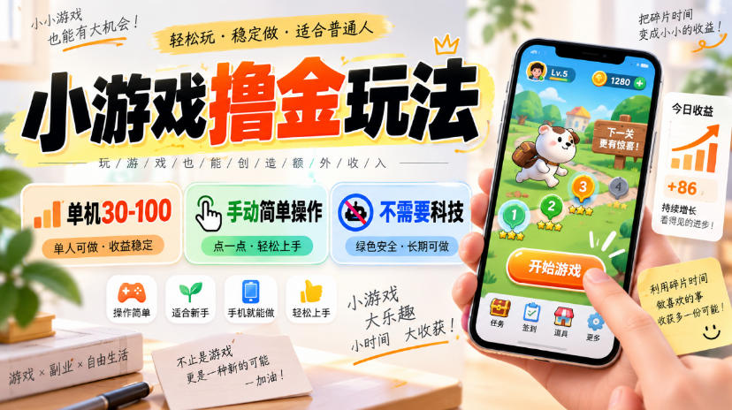 小游戏撸金玩法，单机30-100，手动简单操作，不需要科技 - 寻创社