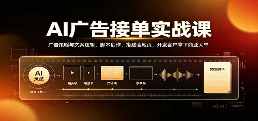 AI广告接单实战：广告策略与文案逻辑，脚本创作，搭建落地页，开发客户拿下商业大单 - 寻创社