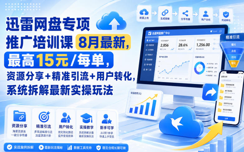 迅雷网盘专项推广培训课9月最新,最高15米/每单,资源分享+精准引流+用户转化,系统拆解最新实操玩法(更新0915) - 寻创社