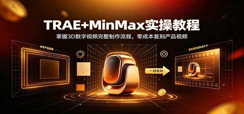 TRAE+MinMax实操教程：3D数字视频完整制作流程，零成本复刻产品视频 - 寻创社