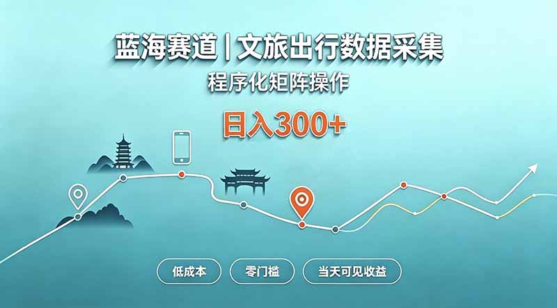 蓝海赛道  文旅出行数据采集  程序化矩阵操作    低成本  零门槛   当天可见收益   日入300+ - 寻创社