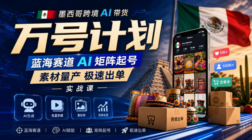 墨西哥跨境AI带货万号计划，蓝海赛道AI矩阵起号，素材量产极速出单实战课 - 寻创社