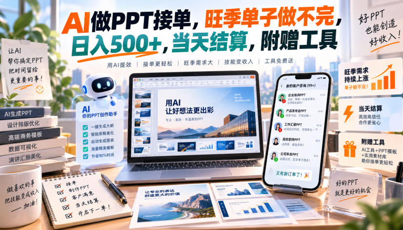 AI做PPT接单，旺季单子做不完，日入500+，当天结算，附赠工具【揭秘】 - 寻创社
