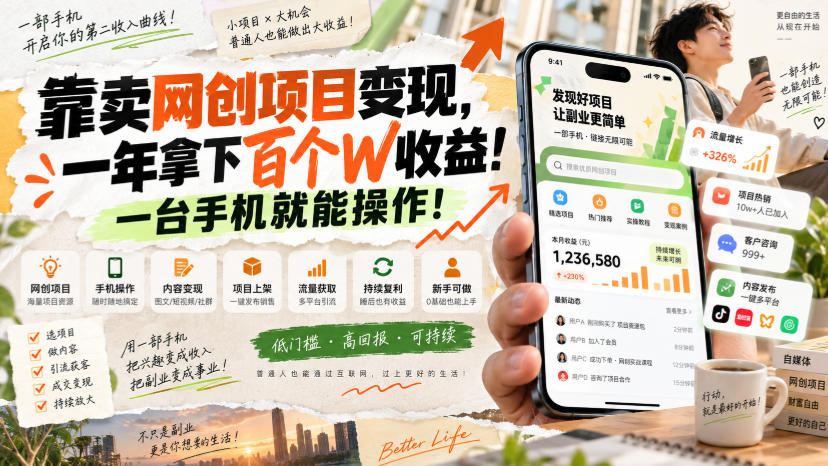 网创小程序虚拟资料变现，一年拿下百万收益，一部手机就可以做，0成本变现副业！ - 寻创社
