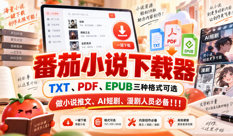 番茄小说下载器，TXT、PDF、EPUB三种格式可选，做小说推文、AI短剧、漫剧人员必备！！！ - 寻创社
