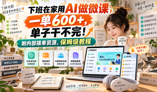 下班在家用AI做微课，一单600+，单子干不完！附内部接单资源，保姆级教程【揭秘】 - 寻创社