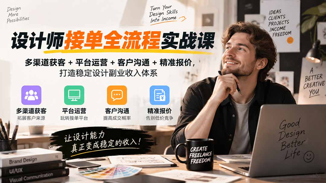 设计师接单全流程实战课-无水印｜多渠道获客+平台运营+客户沟通+精准报价，打造稳定设计副业收入体系 - 寻创社