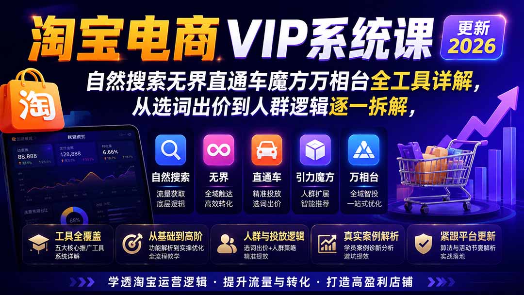 2026淘宝电商终局之战VIP课-更新0920：自然搜索+直通车+无界+精准人群，系统掌握测款动销与全店推广布局方法 - 寻创社