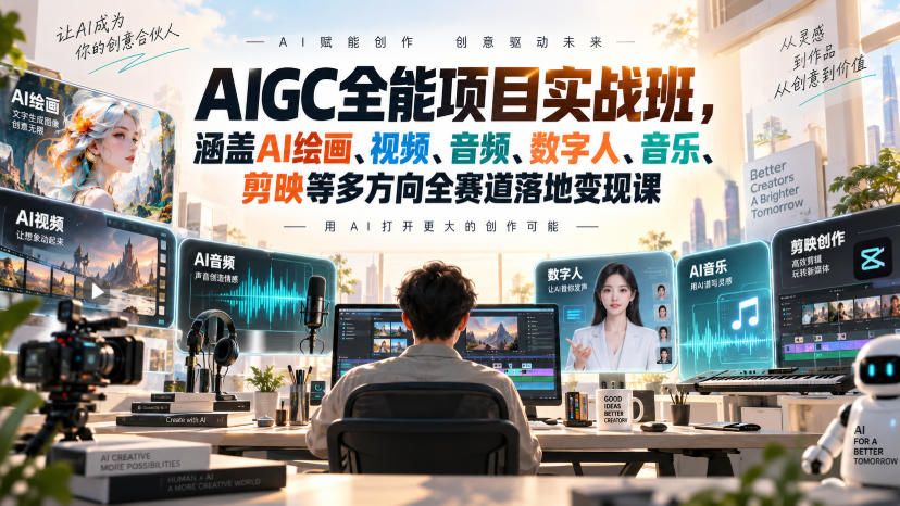 AIGC全能项目实战班，涵盖AI绘画、视频、音频、数字人、音乐、剪映等多方向全赛道落地变现课(更新) - 寻创社