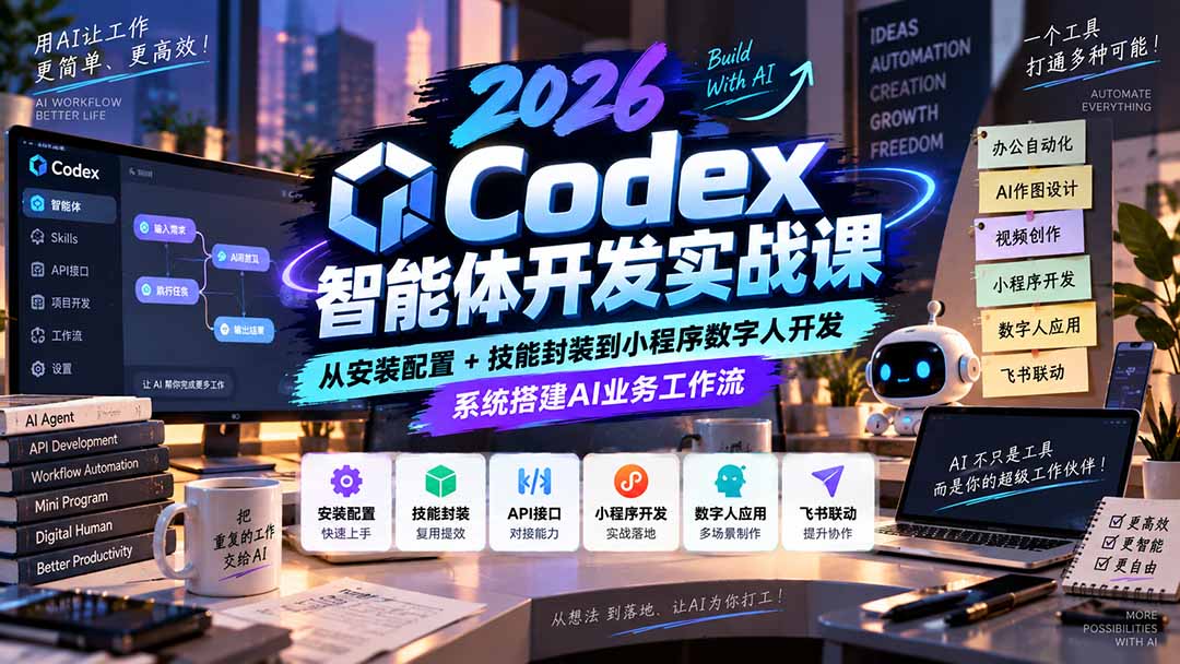 2026Codex智能体开发实战课：从安装配置+技能封装到小程序数字人开发，系统搭建AI业务工作流 - 寻创社