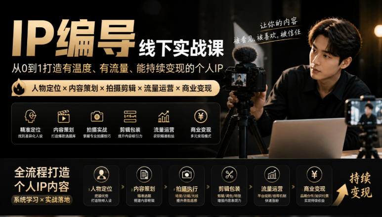 【无水印】IP编导线下实战课，从人物定位到短视频拍摄剪辑，全流程打造有温度、有流量、能持续变现的个人IP内容 - 寻创社