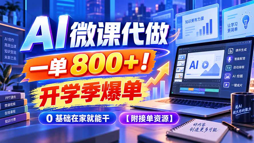 AI 微课代做，一单 800+！开学季爆单，0 基础在家就能干【附接单资源】 - 寻创社