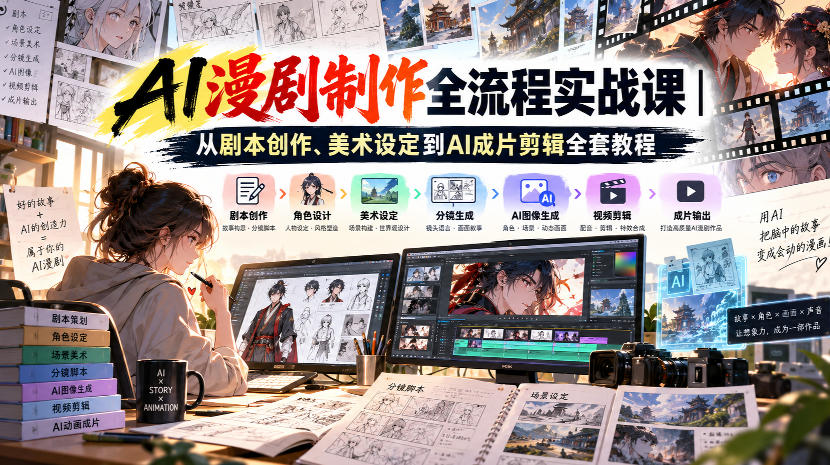 AI漫剧制作全流程实战课｜从剧本创作、美术设定到AI成片剪辑全套教程​ - 寻创社