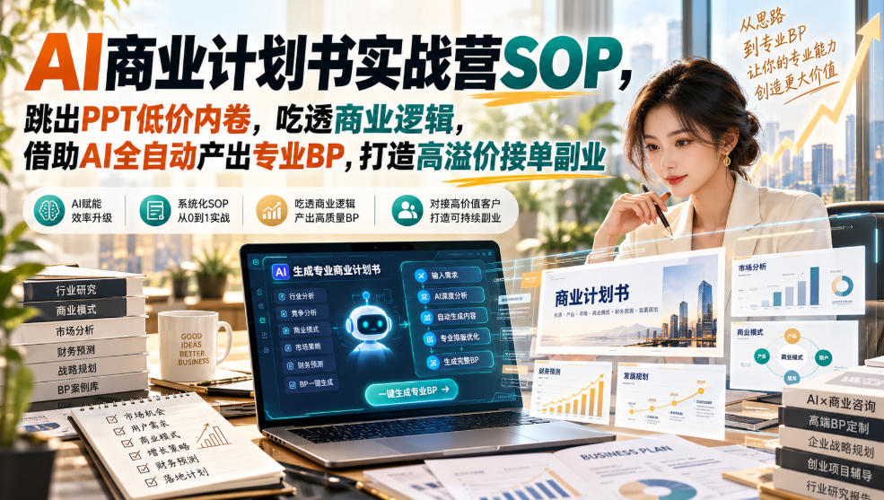 AI商业计划书实战营SOP，跳出PPT低价内卷，吃透商业逻辑，借助AI全自动产出专业BP，打造高溢价接单副业 - 寻创社
