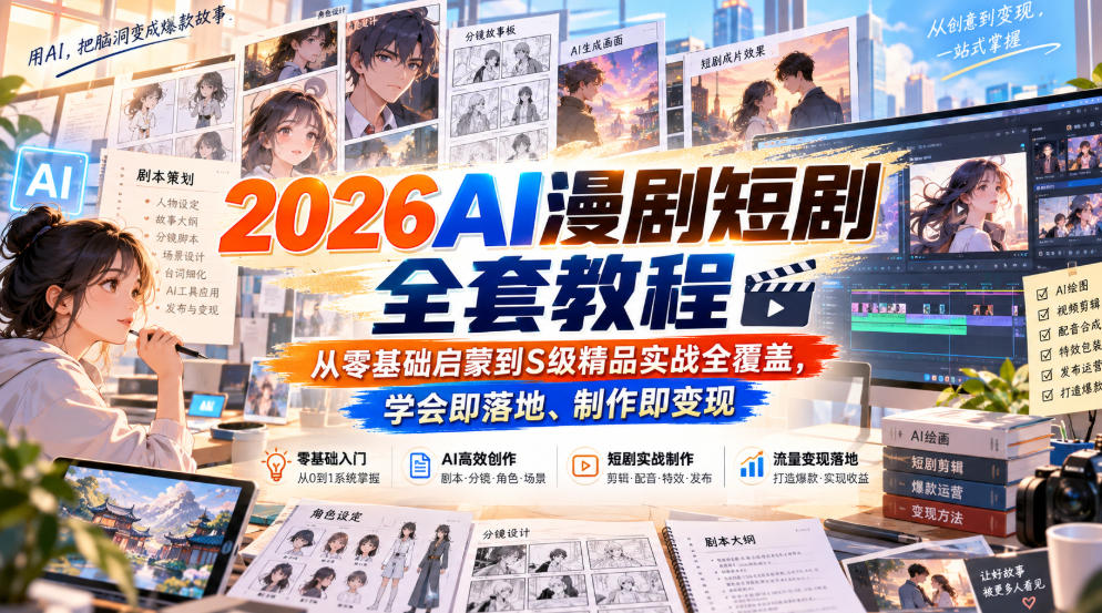 2026AI漫剧短剧全套教程，从零基础启蒙到S级精品实战全覆盖，学会即落地、制作即变现 - 寻创社