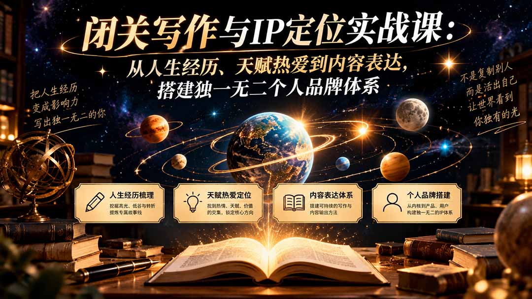 闭关写作与IP定位实战课：从人生经历、天赋热爱到内容表达，搭建独一无二个人品牌体系 - 寻创社