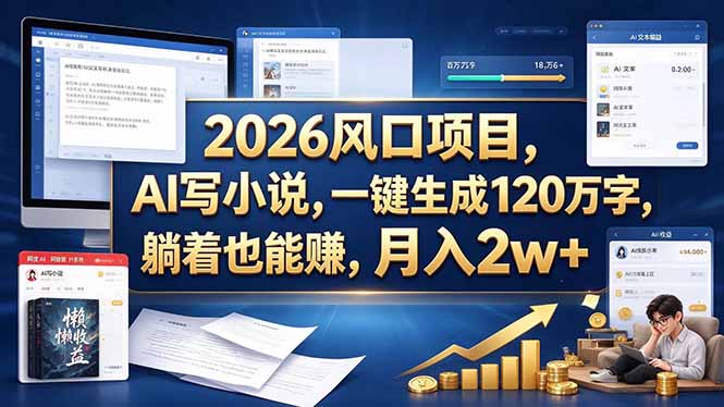 2026 风口项目，AI 写小说，一键生成 120 万字，躺着也能赚，月入 2w + - 寻创社