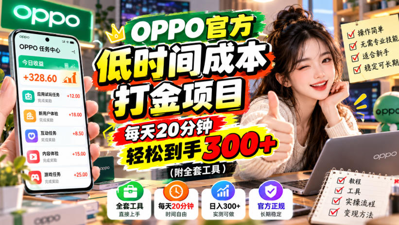 OPPO官方低时间成本打金项目，每天20分钟，轻松到手300+(附全套工具)【揭秘】 - 寻创社