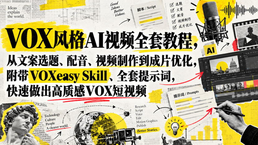 VOX风格AI视频全套教程，从文案选题、配音、视频制作到成片优化，附带VOXeasy Skill、全套提示词，快速做出高质感VOX短视频 - 寻创社