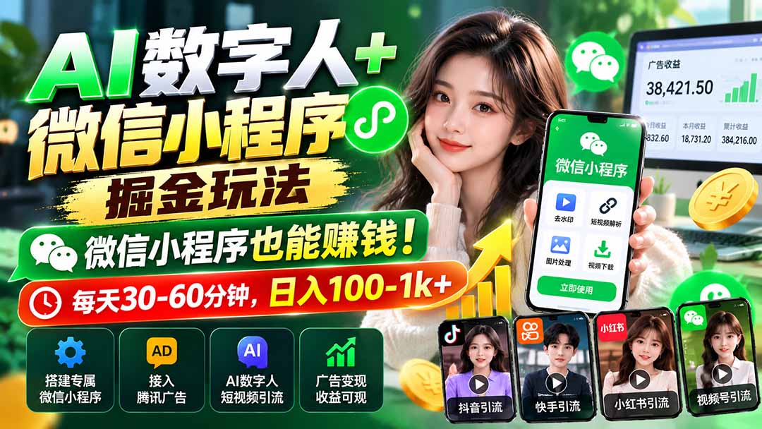 AI数字人+微信小程序掘金玩法：微信小程序也能赚钱！每天30-60分钟，日入100-1k+ - 寻创社