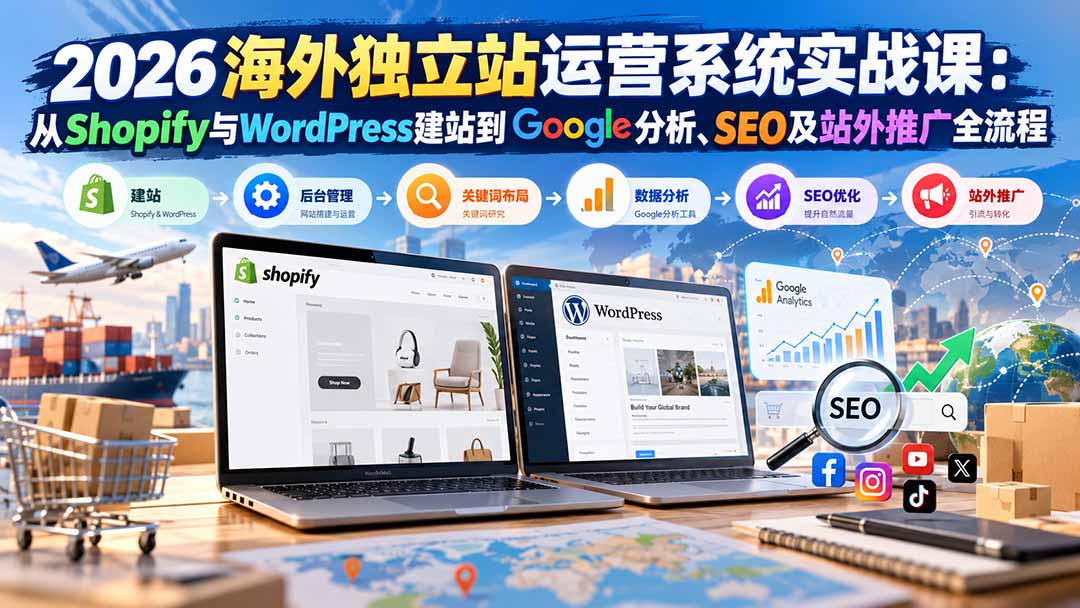 2026海外独立站运营系统实战课：从Shopify与WordPress建站到Google分析、SEO及站外推广全流程 - 寻创社