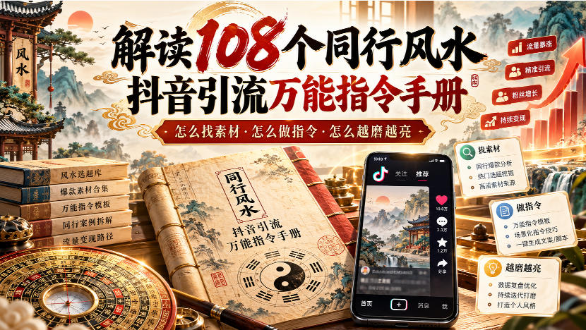 解读108个同行风水抖音引流万能指令手册，怎么找素材·怎么做指令·怎么越磨越亮【文档】 - 寻创社