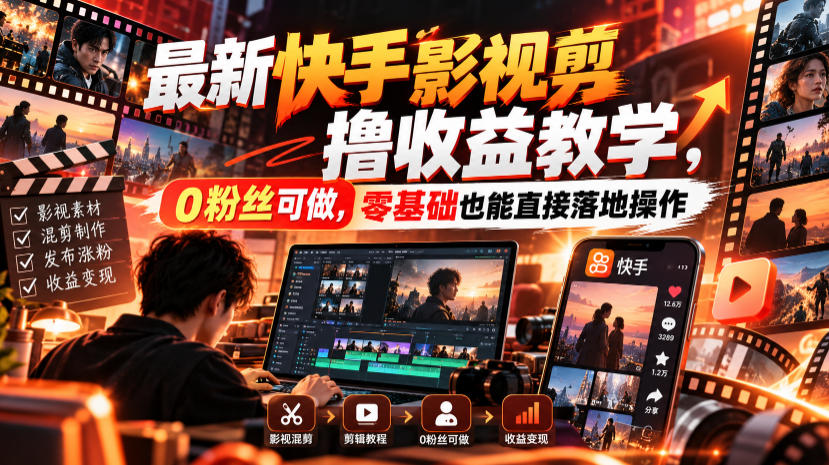 最新快手影视混剪撸收益教学，0粉丝可做，零基础也能直接落地操作 - 寻创社