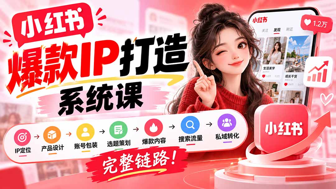 【无水印】小红书爆款IP打造课：IP定位→产品设计→账号包装→选题策划→爆款内容→搜索流量→私域转化，完整链路 - 寻创社